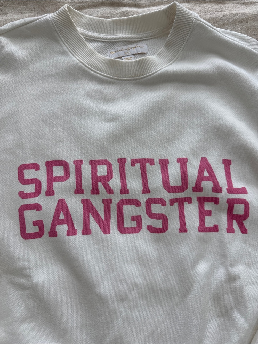 Spiritual Gangster White Crewneck Sweatshirt with Pink Logo Oversized - Picture 3 of 4